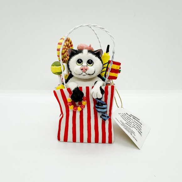 Comic Curious Cats Black White Cat Candy Cane Stripe Red Baker Holiday Birthday - Picture 1 of 8